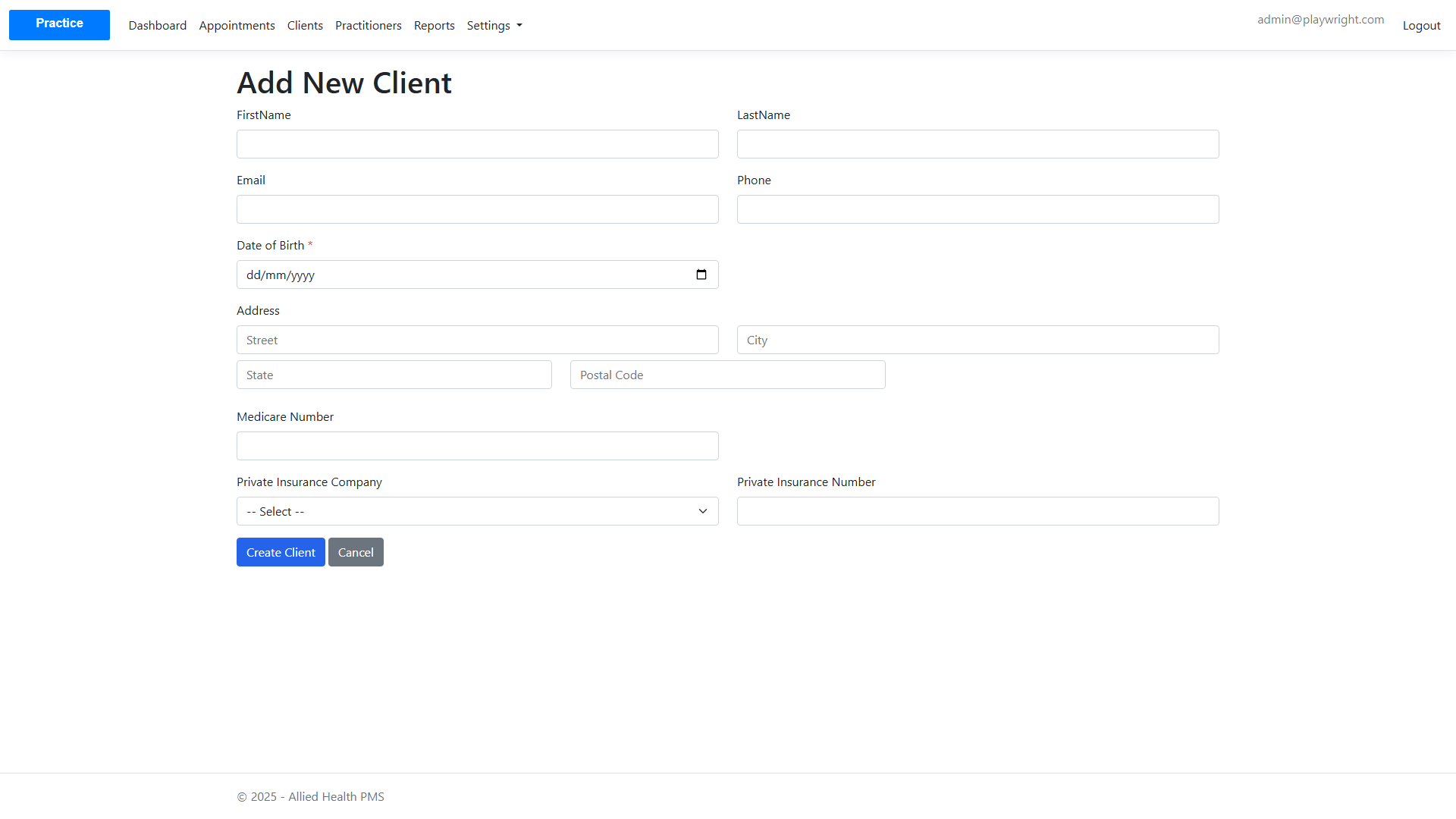Client Create Form