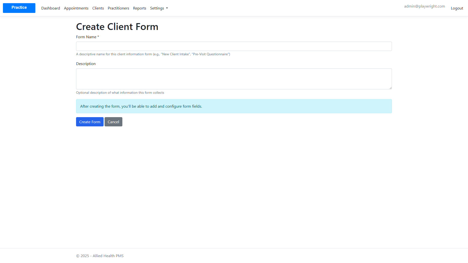 Create Client Form