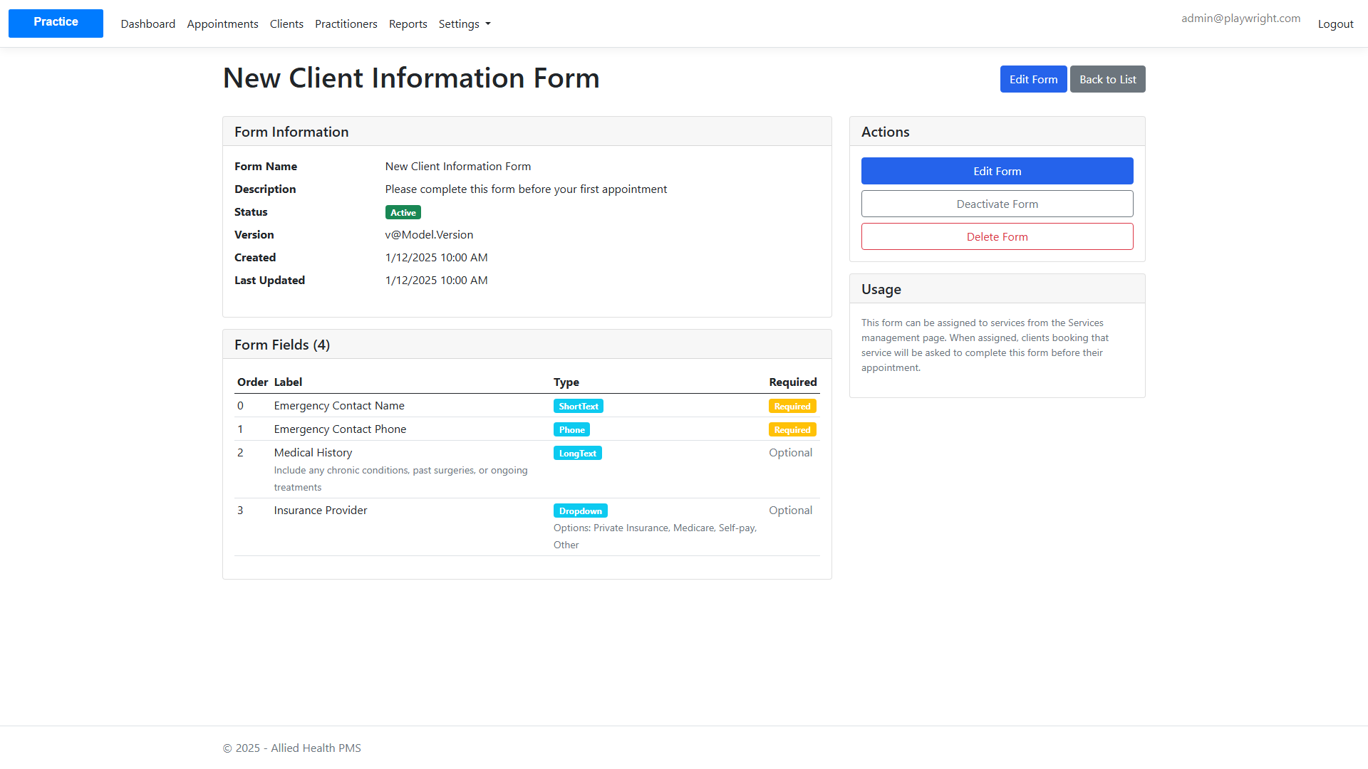 Client Form Details