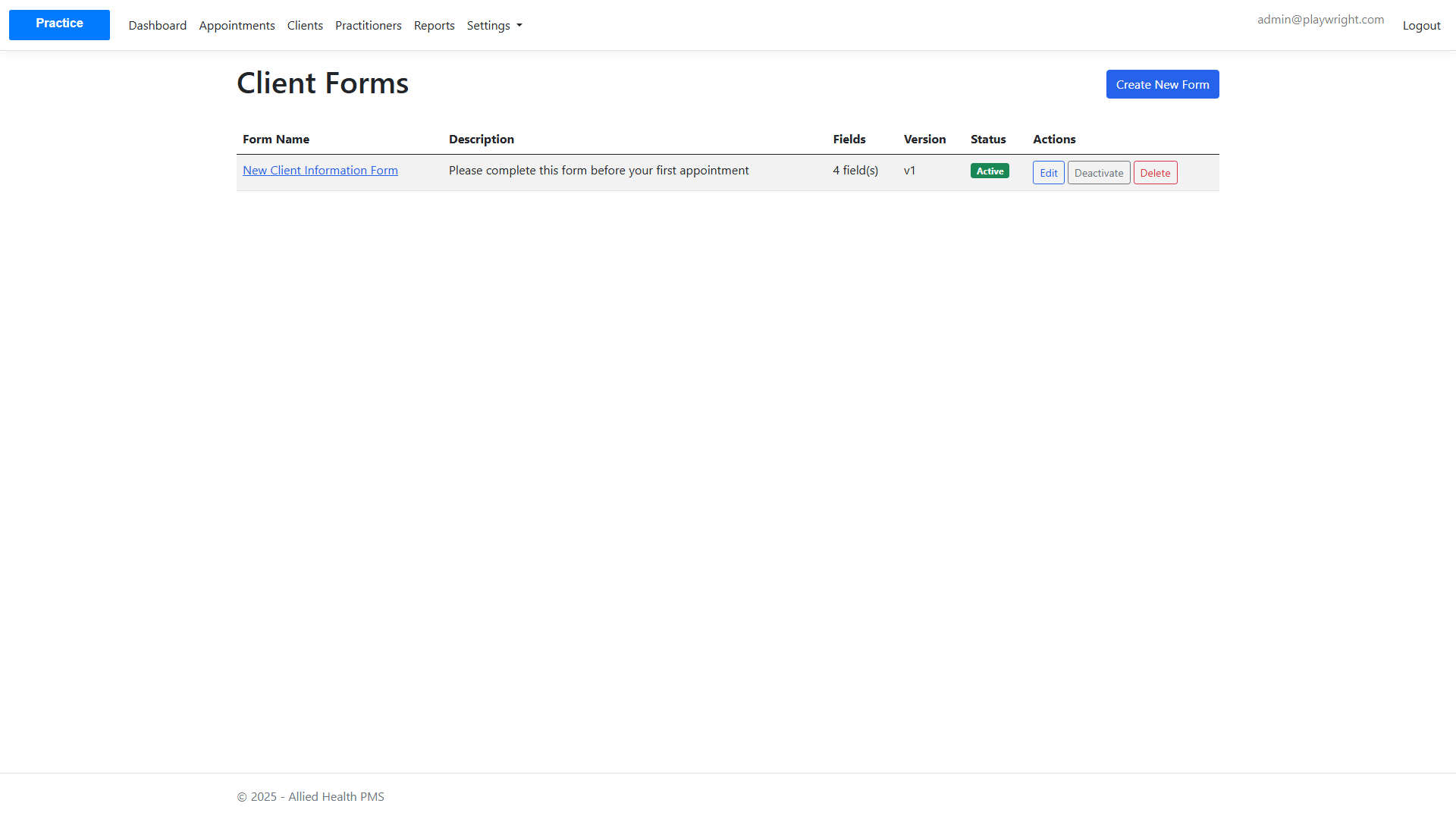 Client Forms List