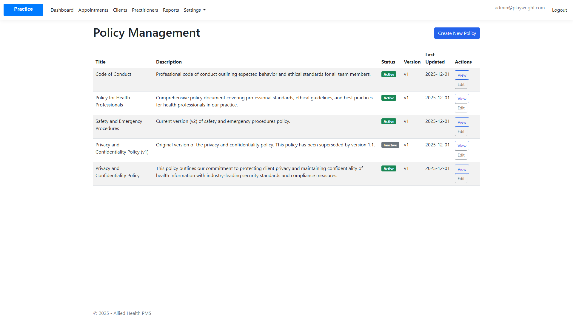 Policies List