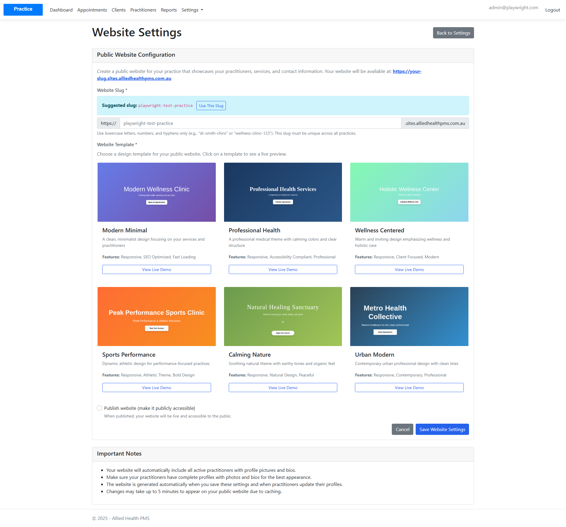 Website Settings