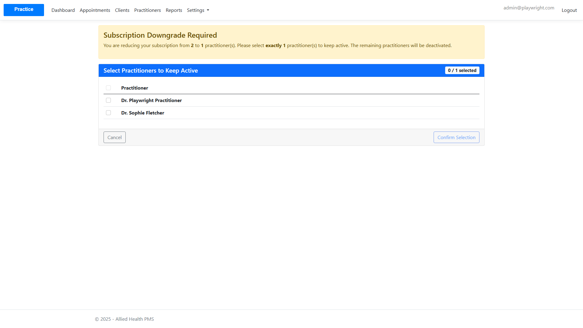 Manage Practitioners for Subscription